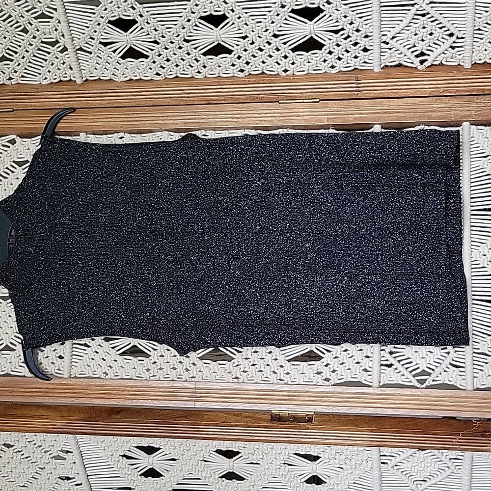 Dana Buchman black sleeveless sweater with silver threading. Medium but looks S.